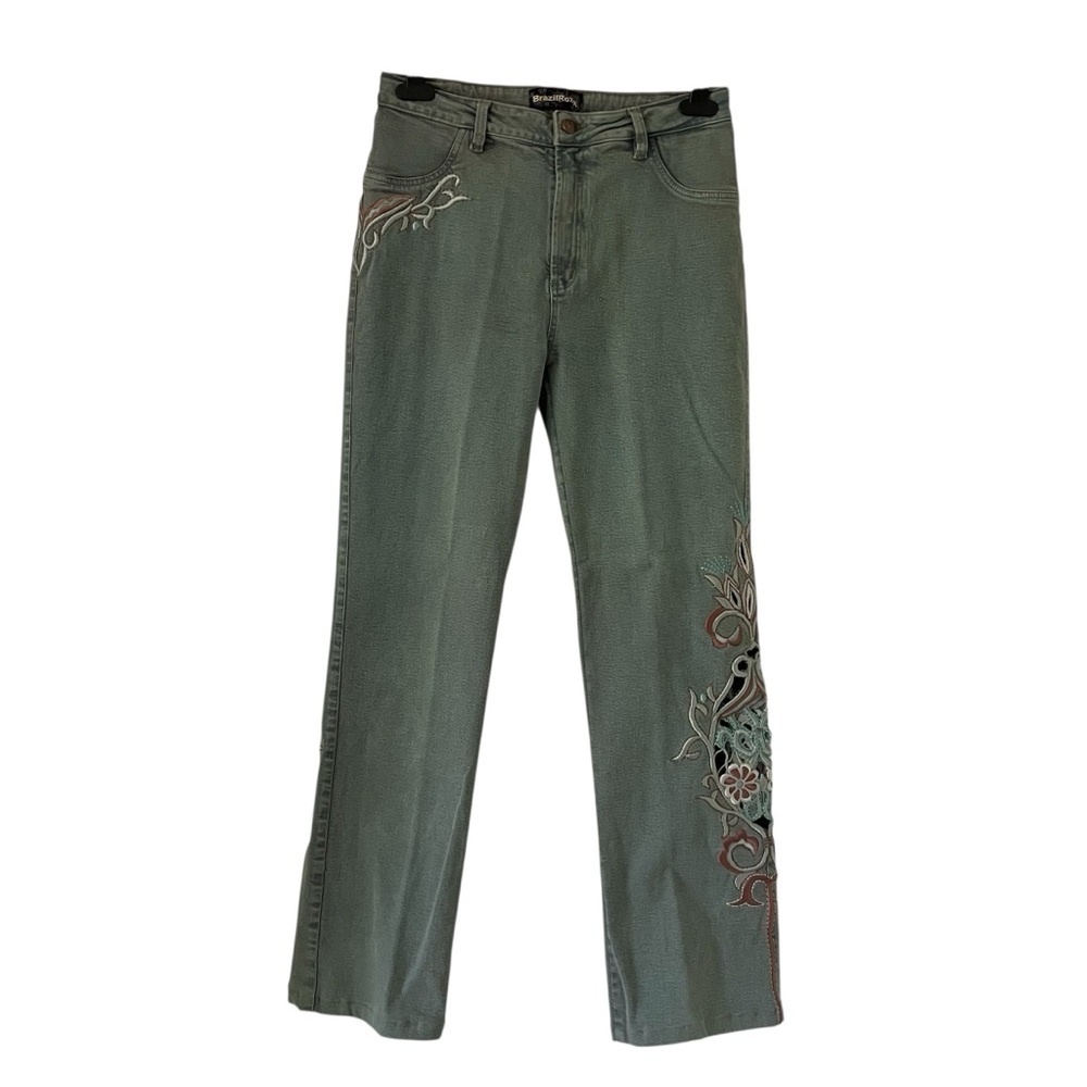 Brazil Roxx Cutout Embroidered Straight Leg Jeans Size 10